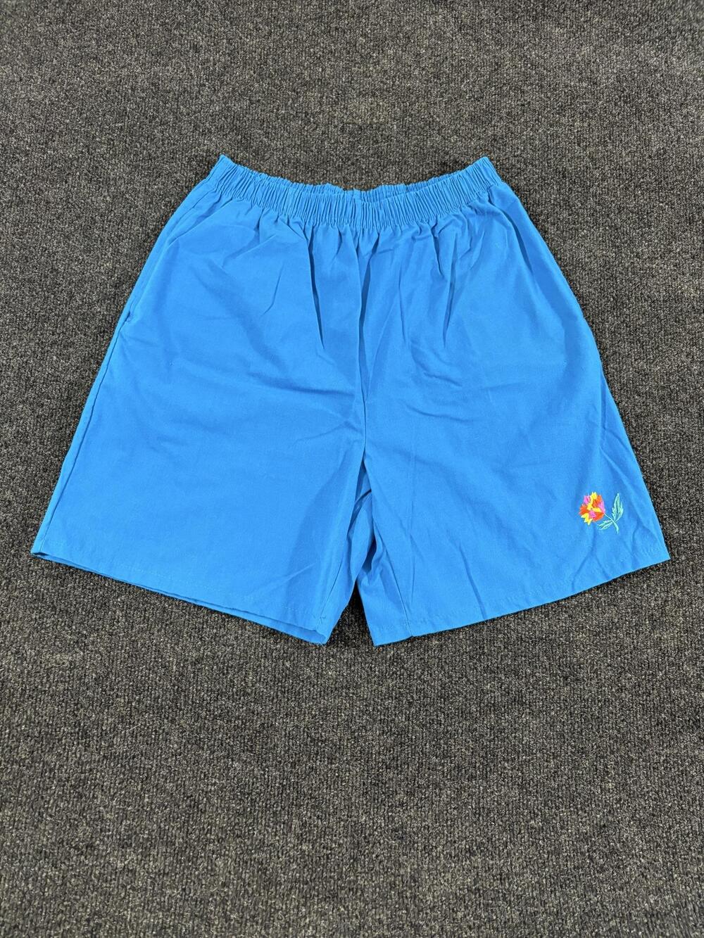 Victoria Harbour Bermuda Shorts Womens S Blue Elastic Waist Floral Embroidered